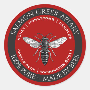 Sticker Rond Fabriqué Par Bees Queen Bee Honey Apiary Products 