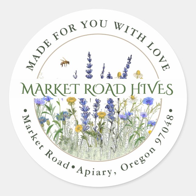 Sticker Rond Fabriqué pour vous avec Amour Fleur sauvage Apiary (Devant)