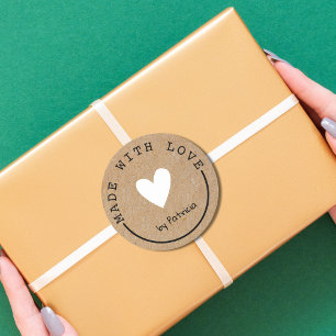 Sticker Rond Fabriqué Sur Mesure Avec Amour Papier Kraft Coeur 