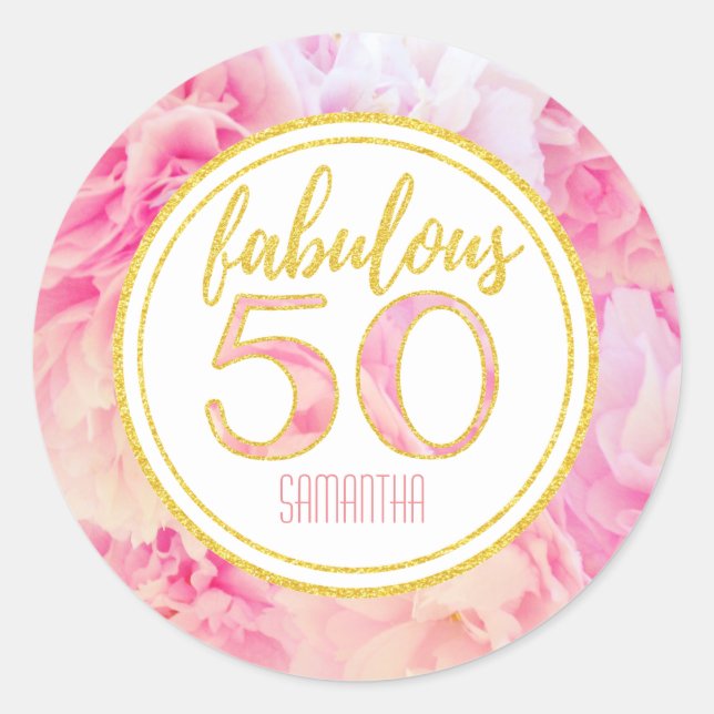 Sticker Rond Fabuleux 50e anniversaire Pink Gold Parties scinti (Devant)