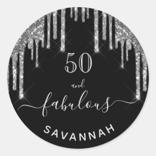 Sticker Rond Fabuleux anniversaire noir argent parties scintill