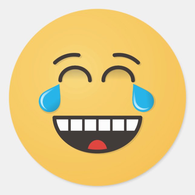 Sticker Rond Face avec des larmes de joie (Devant)