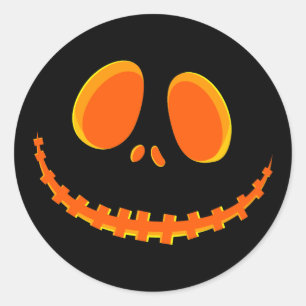 Sticker Rond Face Citrouille d'Halloween noir et orange joyeux