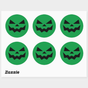 Sticker Rond Face de citrouille Jack-o-lanterne vert et noir