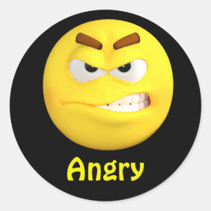 Sticker Rond Face de dessin animé Emoji en colère
