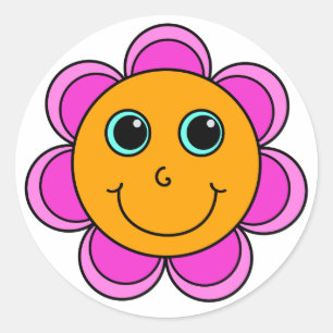 Sticker Rond Face de fleurs rose et orange