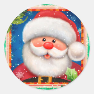 Sticker Rond Face de Père Noël Cute