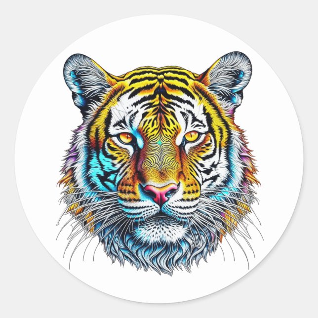 Sticker Rond Face de tigre Abstraite cool (Devant)