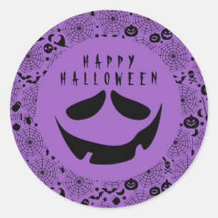 Sticker Rond Face du Citrouille Halloween Jack-o'-lantern