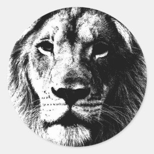 Sticker Rond Face du lion BW