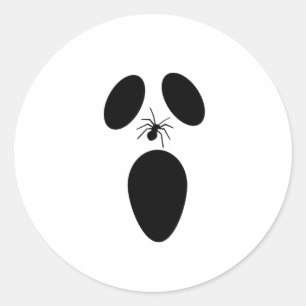 Sticker Rond Face fantôme noir et blanc d'Halloween