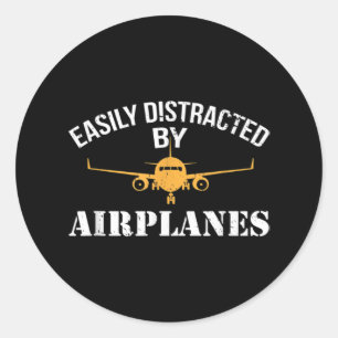 Sticker Rond Facilement Distrait Par Avion Avion Avion