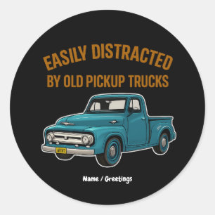 Sticker Rond Facilement Distrait Par De Vieux Camions De Ramass