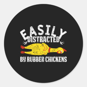 Sticker Rond Facilement Distrait Par Des Poulets En Caoutchouc