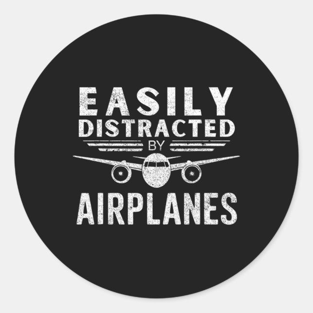 Sticker Rond Facilement Distrait Par Les Avions Dans Funny Avia (Devant)