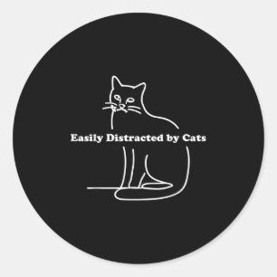 Sticker Rond Facilement Distrait Par Les Chats Drôle