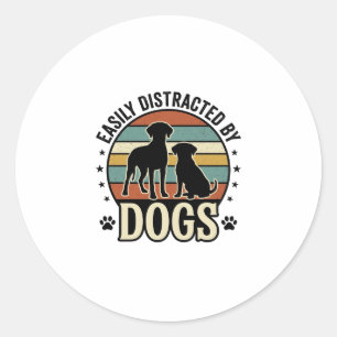 Sticker Rond Facilement distrait par les chiens Design silhouet