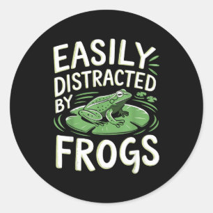 Sticker Rond Facilement distrait par les grenouilles drôle amat