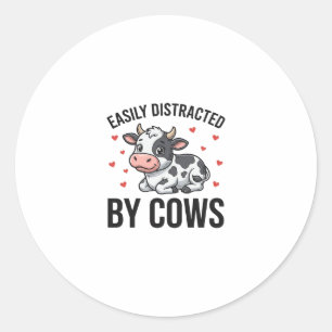 Sticker Rond Facilement distrait par les vaches Graphique de va
