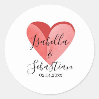 Sticker Rond Faire invitation de mariage cœur rose simple éléga