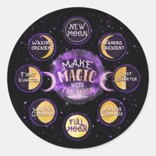 Sticker Rond Faire la magie avec la lune Lunar Cycles Phases Pa