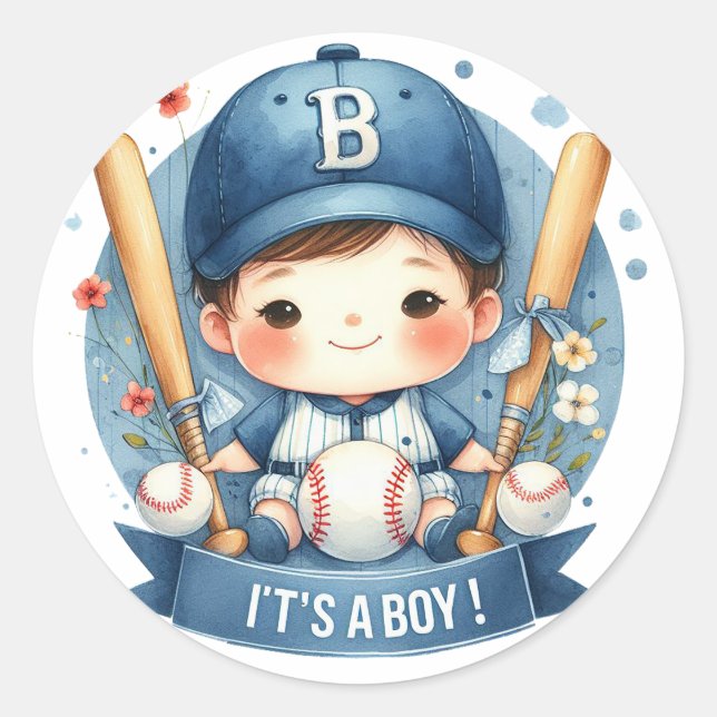 Sticker Rond Faire-part de baseball Bliss Baby Boy (Devant)
