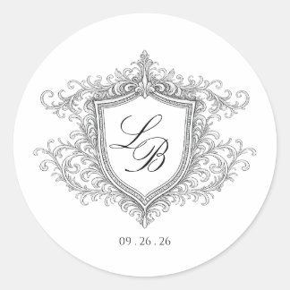 Sticker Rond Faire-part de mariage à monogramme avec blason Ele
