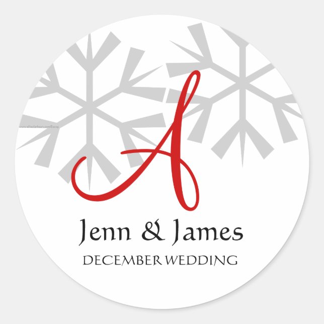 Sticker Rond Faire-part de mariage d'hiver Monogramme A Sceau (Devant)