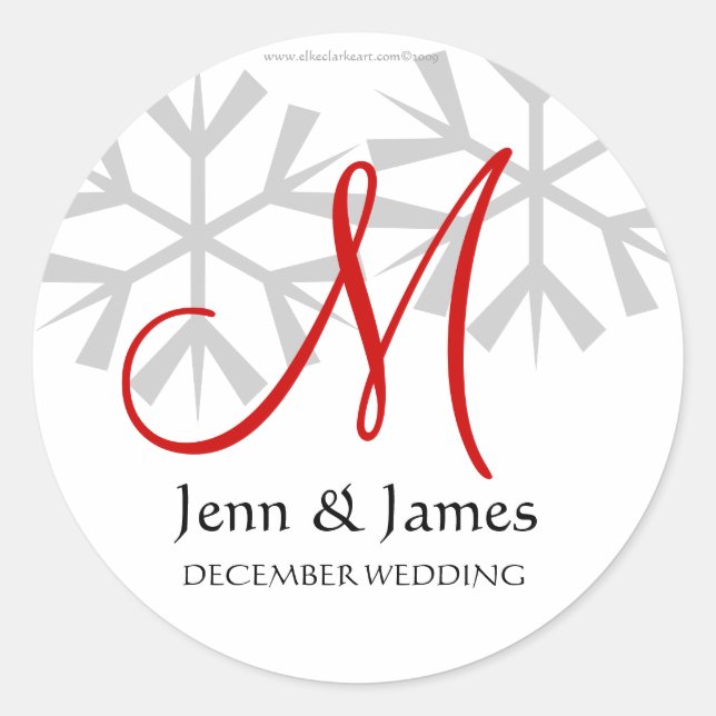 Sticker Rond Faire-part de mariage d'hiver Monogramme M Sceau (Devant)