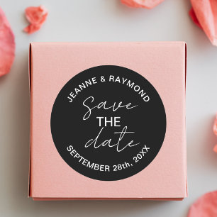 Sticker Rond Faire-part de mariage modifiable noir "Save the da