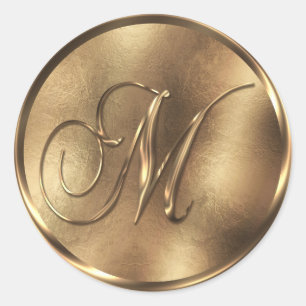 Sticker Rond Faire-part de mariage Monogram M Bronze