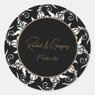 Sticker Rond Faire-part de mariage or et noir