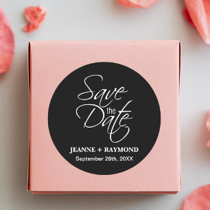 Sticker Rond Faire-part de mariage personnalisé noir et blanc