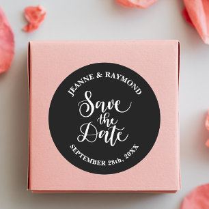Sticker Rond Faire-part de mariage personnalisé noir et blanc "