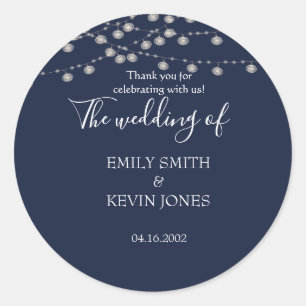 Sticker Rond Faire-part de mariage rustique bleu marine avec gu