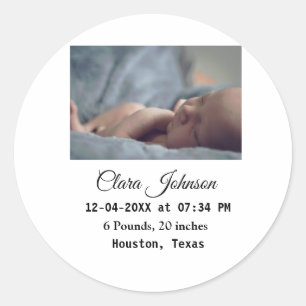 Sticker Rond Faire-part de naissance ajoutez photo date heure l