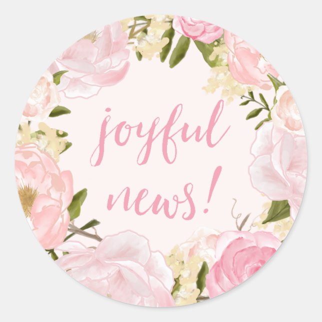 Sticker Rond Faire-part de naissance de nouvelles Joyeux Roses  (Devant)