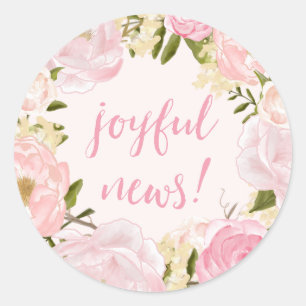 Sticker Rond Faire-part de naissance de nouvelles Joyeux Roses