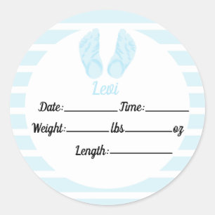 Sticker Rond Faire-part de naissance garçon, Baby shower bleu