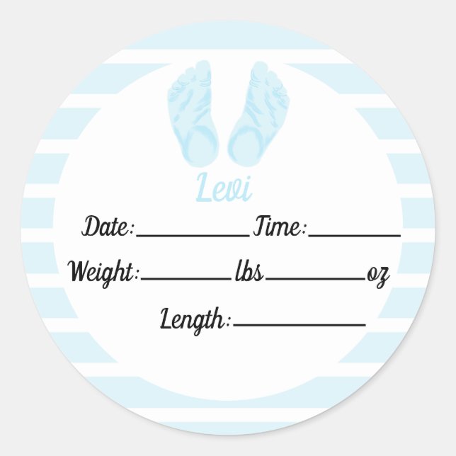 Sticker Rond Faire-part de naissance garçon, Baby shower bleu (Devant)
