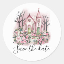 faire part église fleurs rose aquarelle