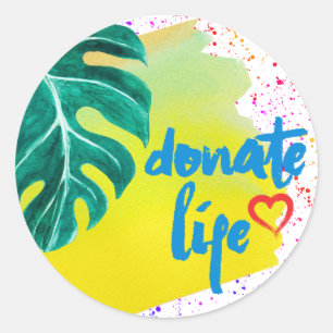 Sticker Rond Faire un don Vie Aquarelle Tropicale Jaune