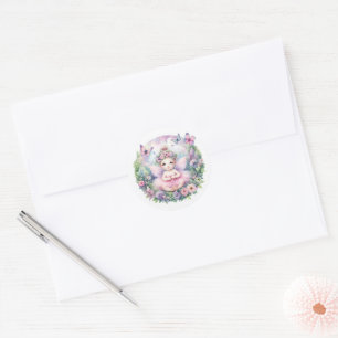 Sticker Rond Fairy Baby & Butterfly Flutter Love Baby Shower