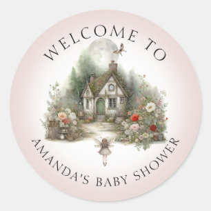 Sticker Rond Fairy Cottagecore Floral Cottage bébé fille Douche