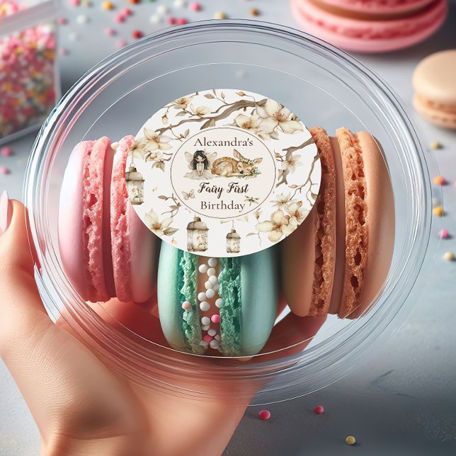 Sticker Rond Fairy First Birthday Woodland Floral (Créateur téléchargé)