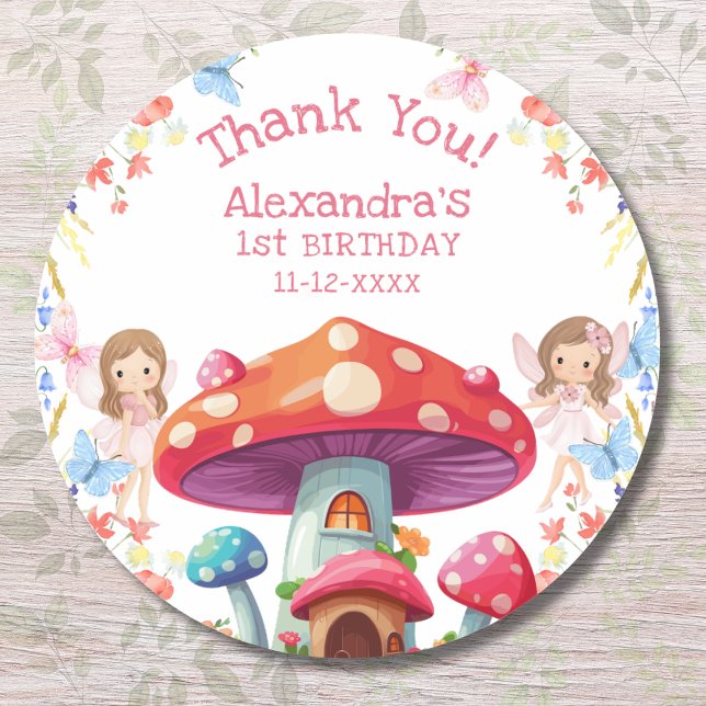 Sticker Rond Fairy First Floral Girl 1er anniversaire Merci (Créateur téléchargé)