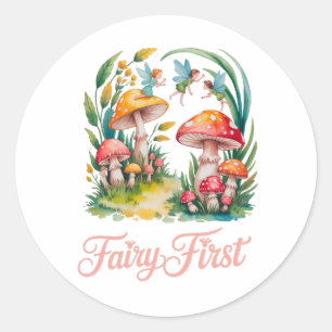 Sticker Rond Fairy First Girl Birthday Party