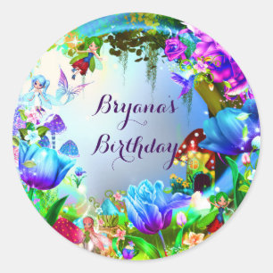 Sticker Rond Fairy Forest Enchanted Magique fête d'anniversaire