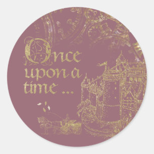 Sticker Rond Fairy Tale Theme Castle Carriage Gold sur Blush