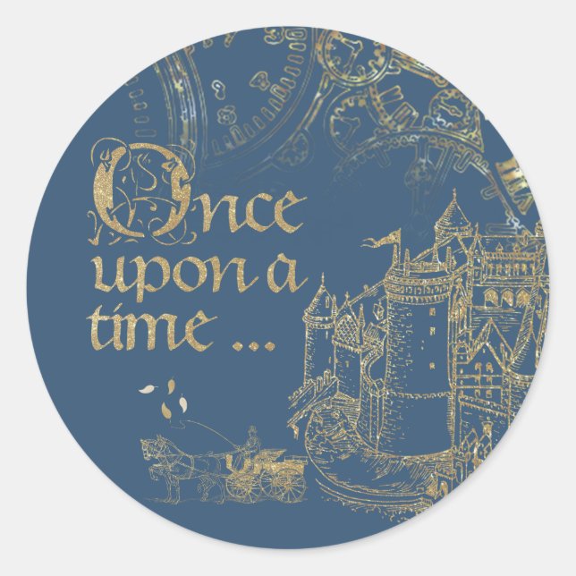 Sticker Rond Fairy Tale Theme Castle Carriage Gold sur Navy Blu (Devant)